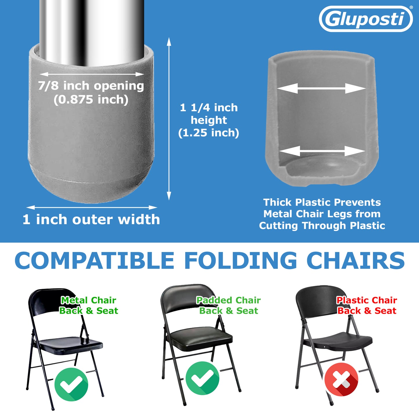 7/8" Folding Chair Leg Caps - Gray